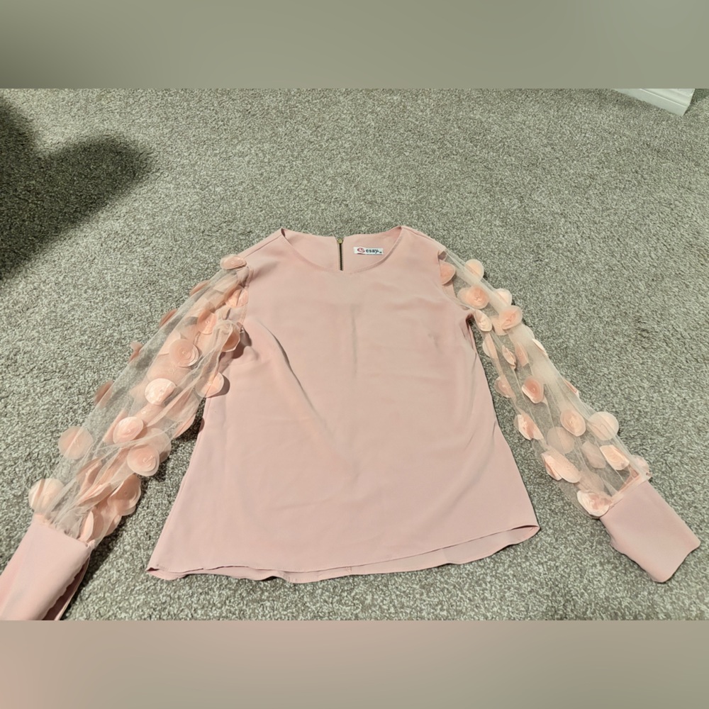 SHEIN Pink Blouse with Sheer Floral Sleeves